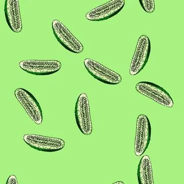 Pattern cucumber cut sketch hand drawn Stock Illustration