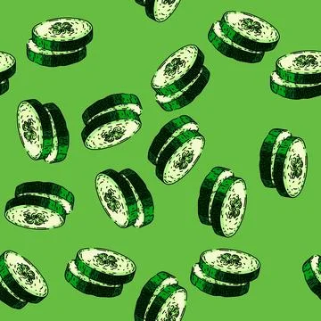 Pattern cucumber slice sketch hand drawn Stock Illustration