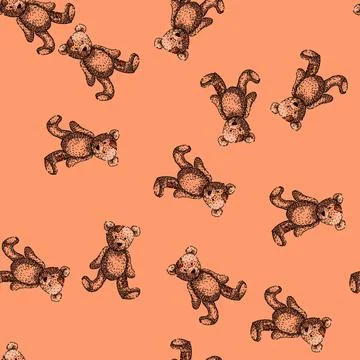 Pattern cuddly teddy bear sketch hand drawn 库存插图