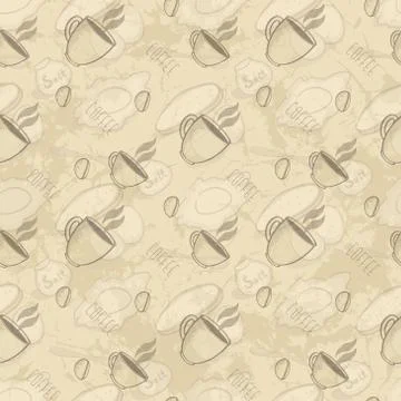 Pattern With Cup Of Coffee And Scrambled Eggs Stock Illustration