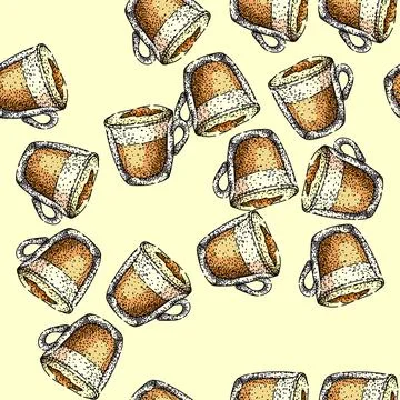 Pattern cup coffee glass sketch hand drawn black Illustrazione stock