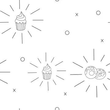 Pattern Cupcake and donut. Fast food seamless background. Vector Illustration Stock-Illustration