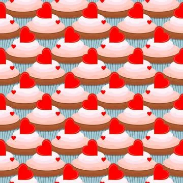 Pattern cupcake with hearts. Love. Illustrazione stock