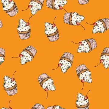 Pattern cupcake sketch hand drawn Stock Illustration