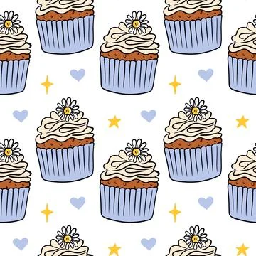 Pattern with cupcakes on a white background Stock Illustration