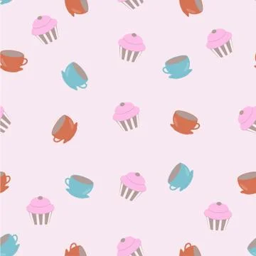 Pattern with cups and cupkakes Stock Illustration
