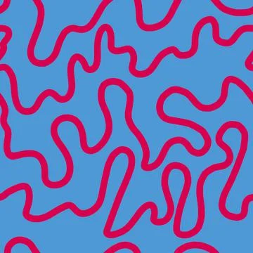 Pattern with curved pink lines on a blue background Stock Illustration