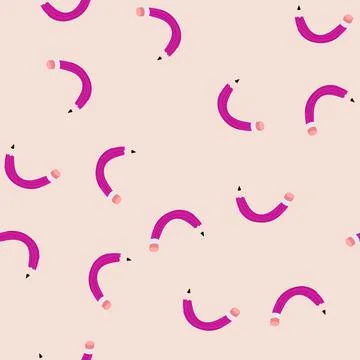 Pattern curved pink pencil bending like a flexible tool, symbolizing creativi Stock Illustration
