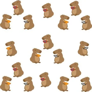 A pattern of cute and cute capybaras. Vector illustration. A funny capybara.. Stock Illustration