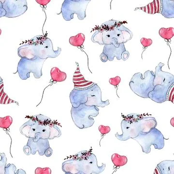 Pattern with cute baby elephants Stock Illustration