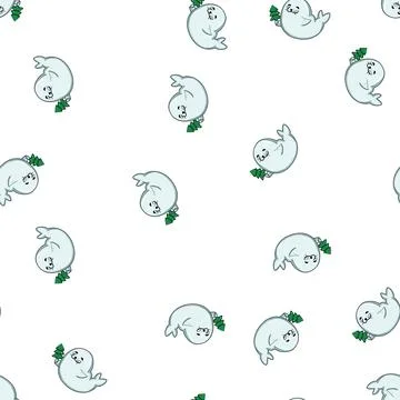Pattern Cute baby seal holding christmas tree Stock Illustration