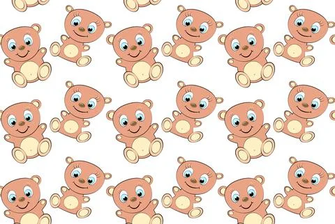 Pattern of a cute, beautiful, smiling, kind, childish, brown bear boy with a  Stock Illustration