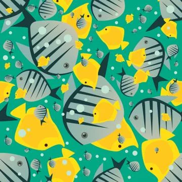 Pattern with cute big fish in green color Illustrazione stock