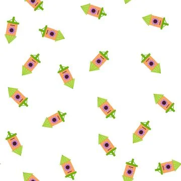 Pattern cute bird house cartoon vector Stock Illustration