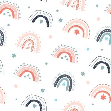The pattern of cute boho rainbows. For decoration of childrens rooms and holi Stock Illustration