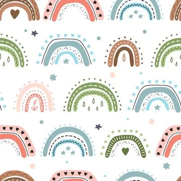 The pattern of cute boho rainbows. For decoration of childrens rooms and holi Stock Illustration