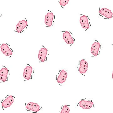 Pattern cute brain character cartoon vector Illustration
