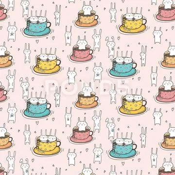 Pattern With Cute Bunnies In The Cup. Vector Illustration.