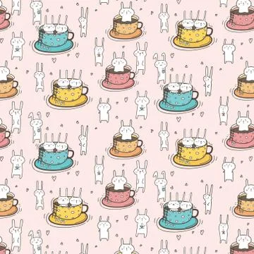 Pattern With Cute Bunnies In The Cup. Vector Illustration. Stock Illustration