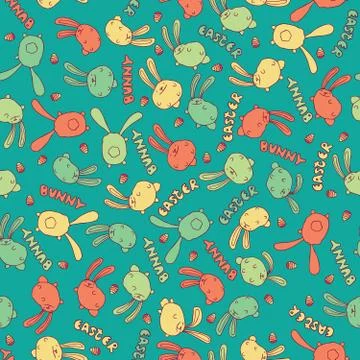 Pattern with cute bunny or rabbit in cyan color Stock Illustration