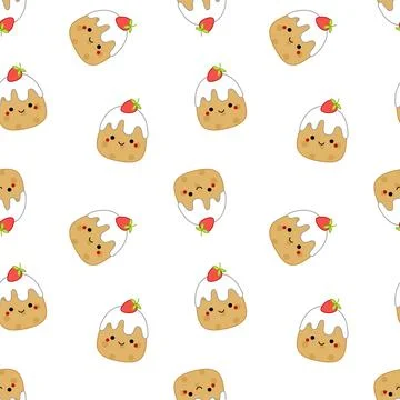 Pattern with cute cakes and strawberries. Squishmallow. Cute cake. Kawaii Illustrazione stock