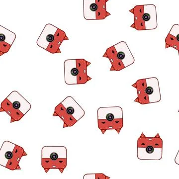 Pattern Cute camera icon with animal ears and happy face Stock Illustration