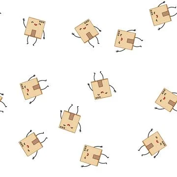 Pattern cute cardboard box character cartoon vector Stock Illustration