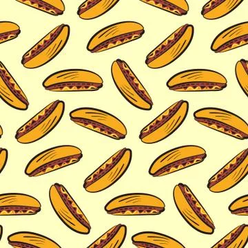 Pattern with cute cartoon american hot dog Stock Illustration