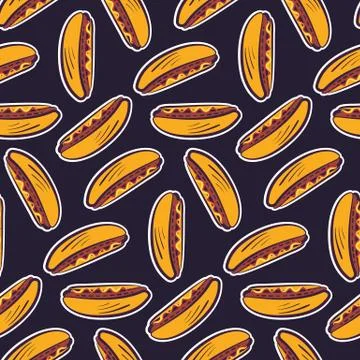 Pattern with cute cartoon american hot dog Stock Illustration