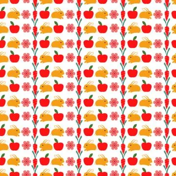 Pattern with cute cartoon bunny and carrot Stock Illustration
