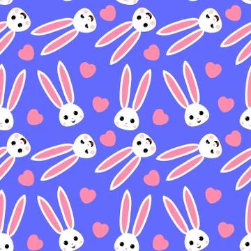 Pattern of Cute Cartoon Bunny Face and Pink Heart Design Stock Illustration