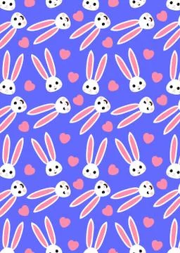 Pattern of Cute Cartoon Bunny Face and Pink Heart Design Stock Illustration