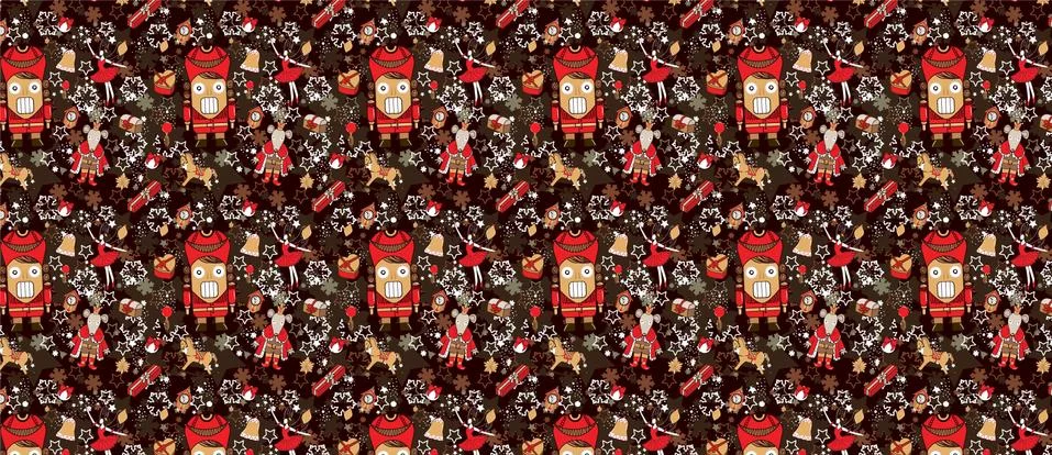 Pattern with Cute cartoon character nutcracker, Mouse King, Old clock, Baller 스톡 일러스트