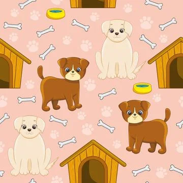 Pattern with cute cartoon dogs Stock Illustration