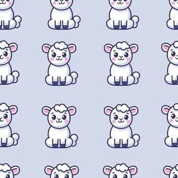 Pattern of cute cartoon sheep with big eyes and smiles. The sheep are all s.. Stock Illustration