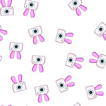 Pattern Cute cartoon toy camera with pink bunny ears Stock Illustration