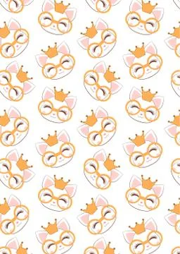 Pattern with cute cat face with a gold glasses Stock Illustration