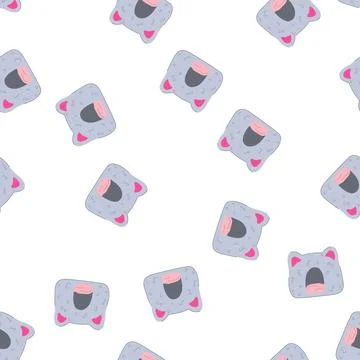 Pattern cute cat house tree cartoon vector Stock Illustration