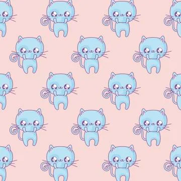 Pattern of cute cats baby animals kawaii style Stock Illustration