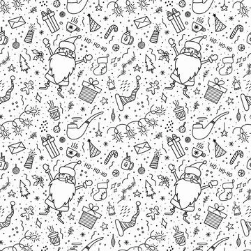 Pattern with cute characters and holiday elements. Stock Illustration