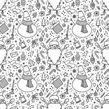 Pattern with cute characters and holiday elements. Stock Illustration