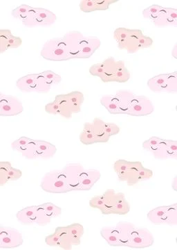 Pattern with cute cloud characters on white Stock Illustration