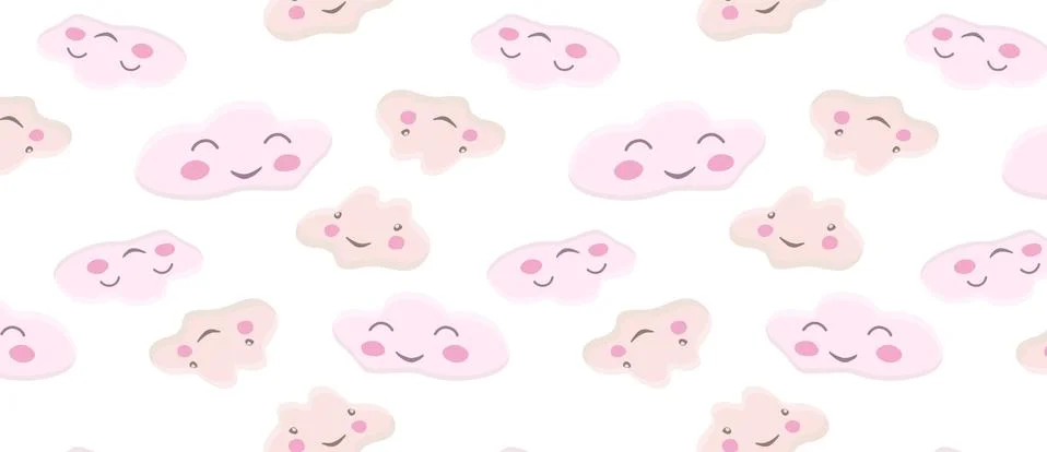 Pattern with cute cloud characters on white Stock Illustration