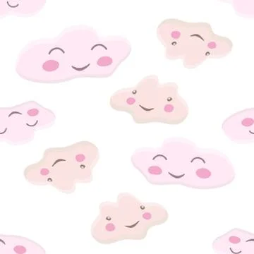 Pattern with cute cloud characters on white Stock Illustration