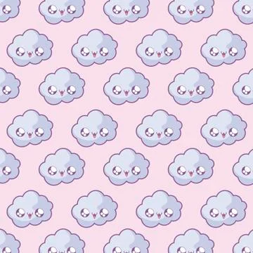 Pattern of cute clouds kawaii style Stock Illustration