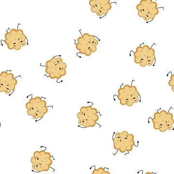 Pattern cute cookie character cartoon vector Stock Illustration