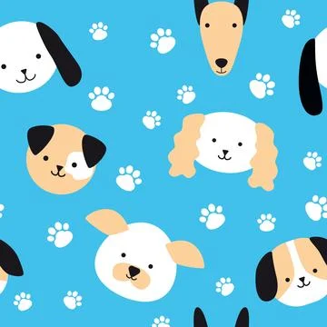 Pattern with cute dogs on a blue background. Stock Illustration