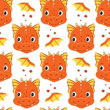 Pattern with a cute dragon. Kids background with funny fairy animals print Stock Illustration