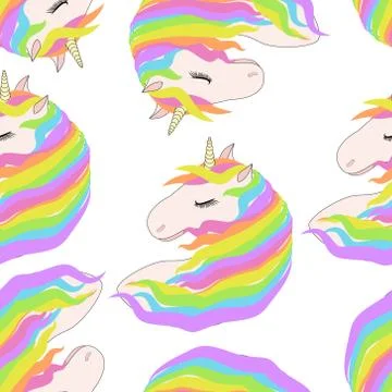 Pattern with cute faces of unicorns. Dreaming unicorns Stock Illustration