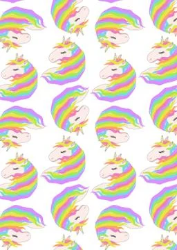 Pattern with cute faces of unicorns. Dreaming unicorns Stock Illustration